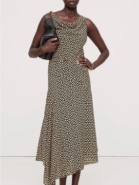 Banana Republic Black Maxi Dress with Cream Polka Dots